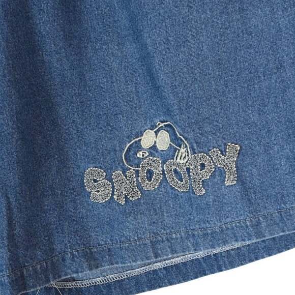Vintage 90's Snoopy Denim Shorts  Medium Blue Embroidered Peanuts Lounge Sz S - Picture 3 of 7